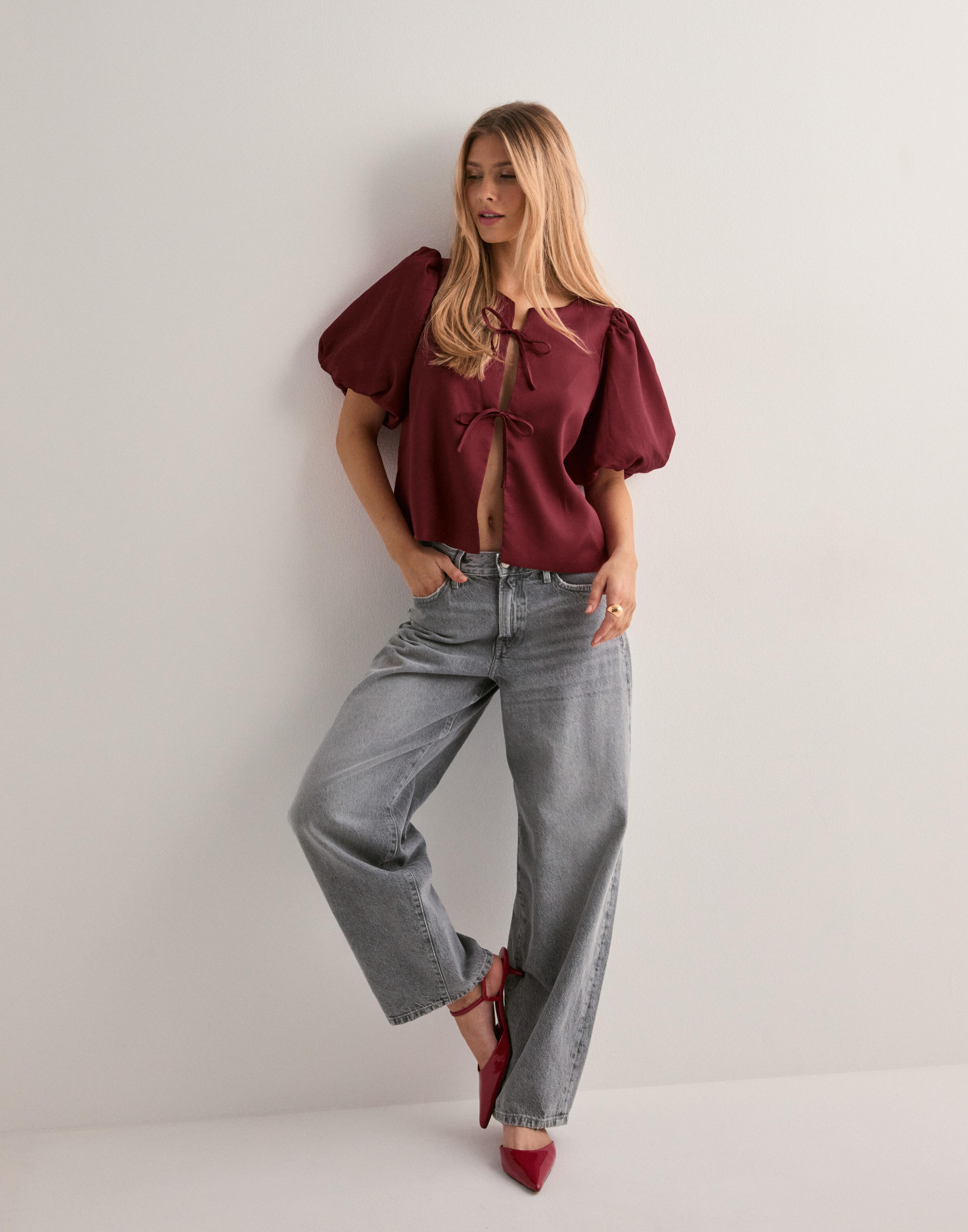 Aska Dull Satin Blouse Wine
