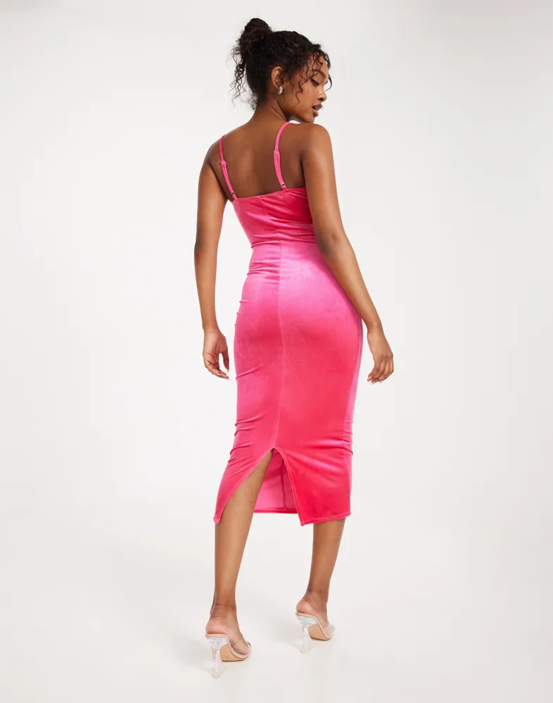 Buy Nelly Velvet Cup Midi Dress - Cerise | Nelly.com