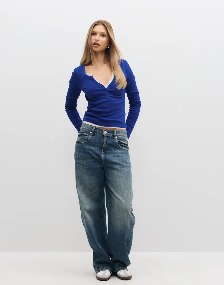 Nelly Perfect Rib Button LS Top t-shirts dam – bild 3