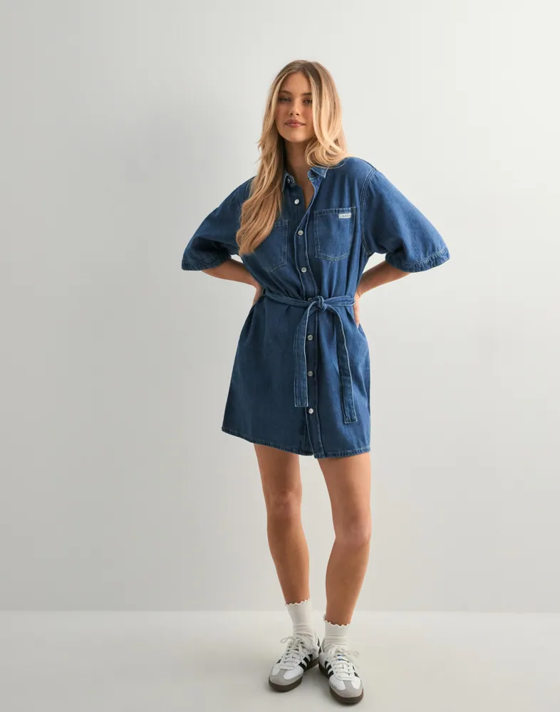 white christmas dresses Ocean Shirt Dress – Blue Denim Boxy Shirt Dress with Pockets main image 1