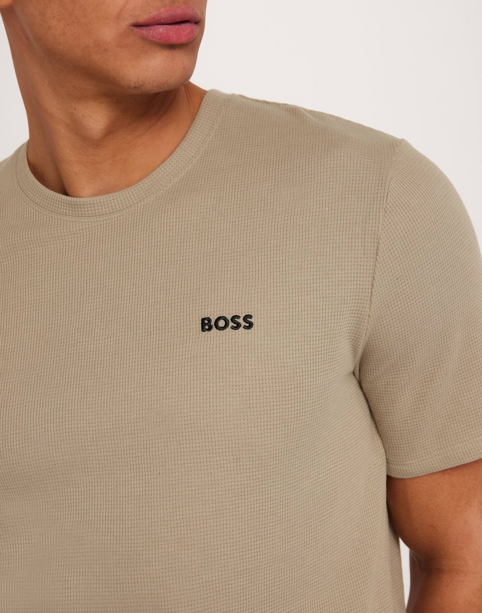 BOSS Bodywear Waffle logo t-shirt regular fit in black | ASOS