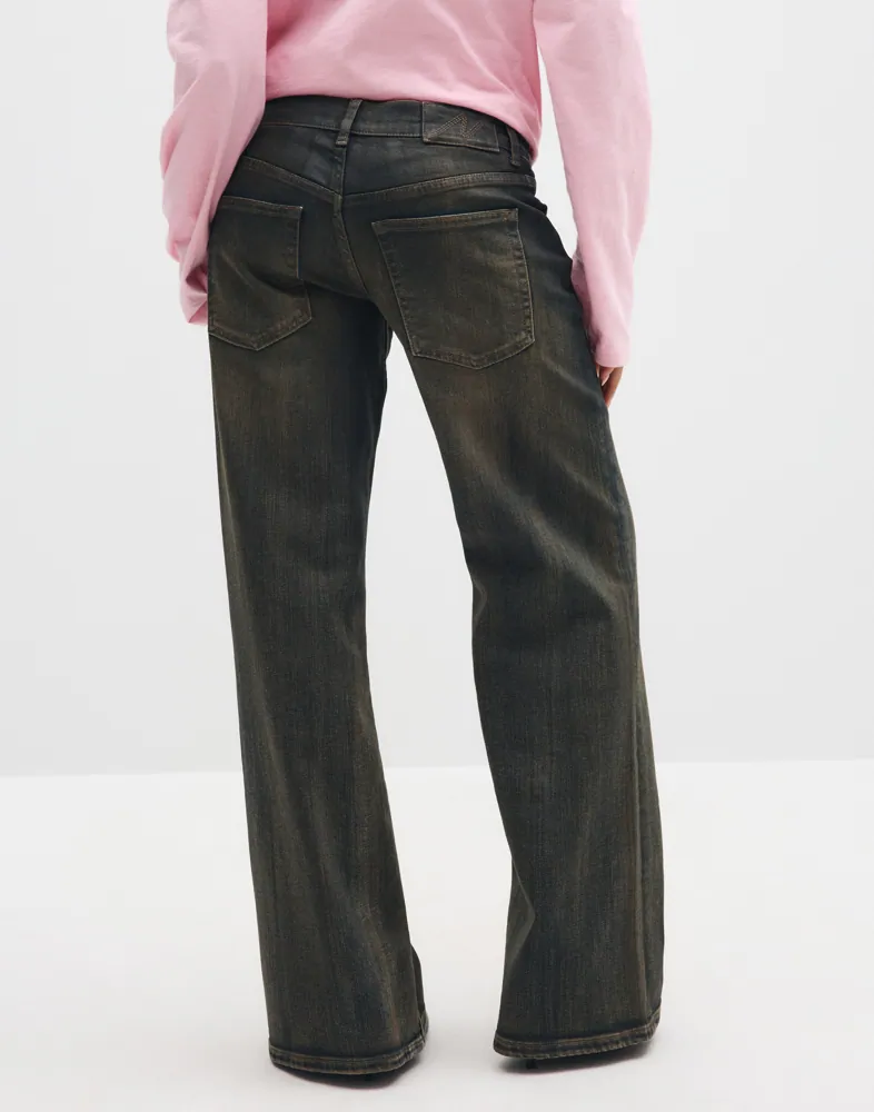 Coated Loose Flare Jeans