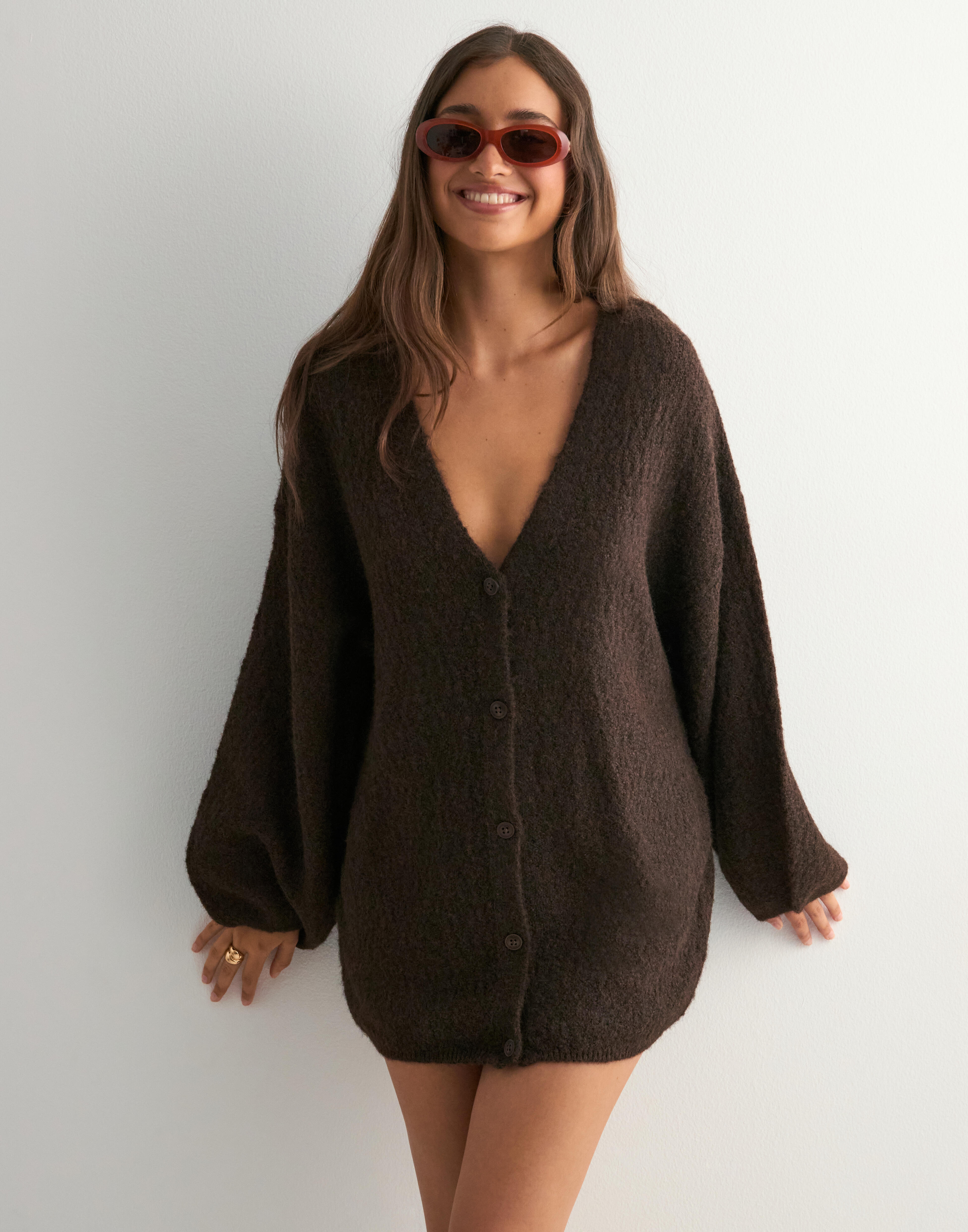 Buy Nelly Volume Knit Cardigan - Brown | Nelly.com