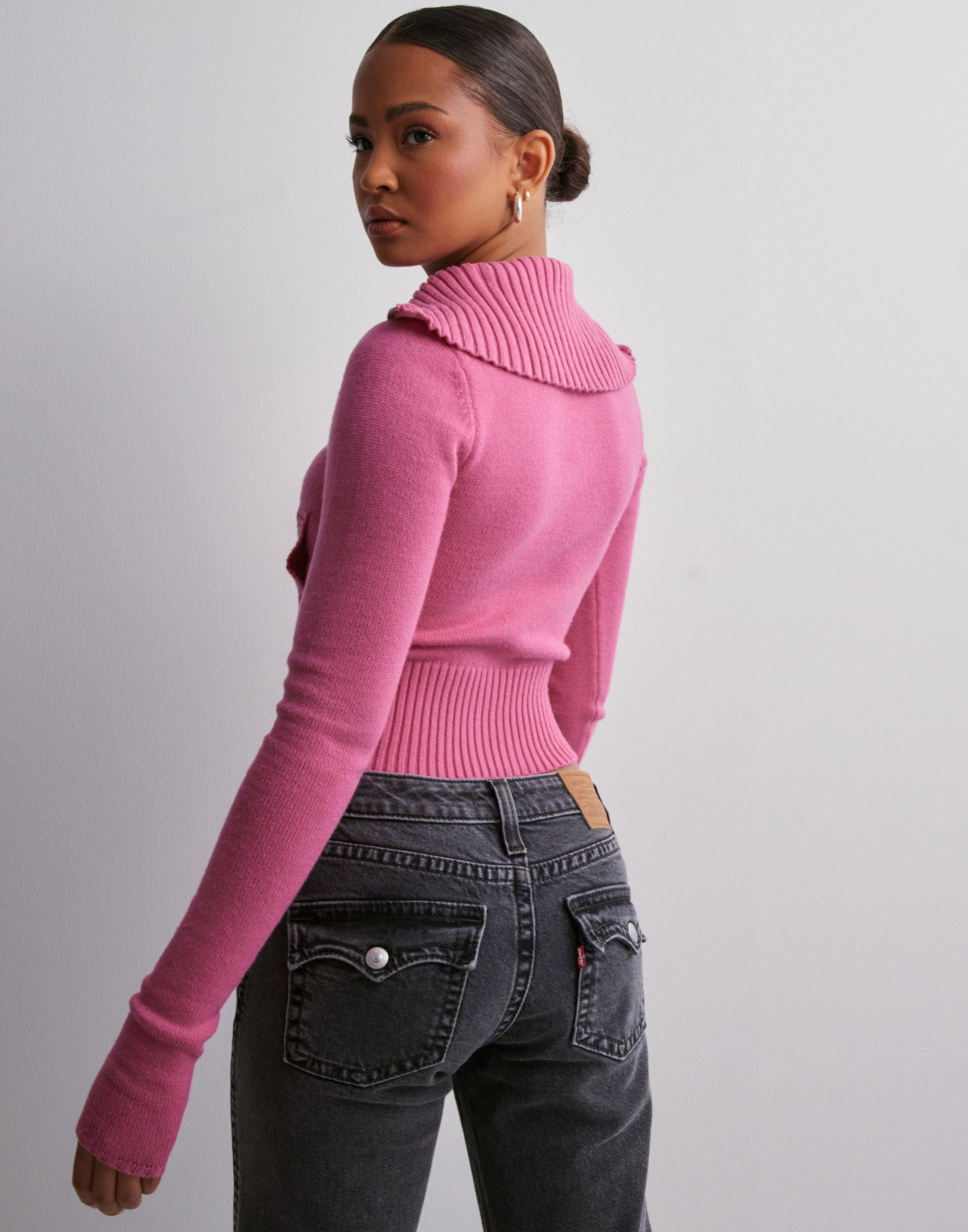 Pink zip polo sweater