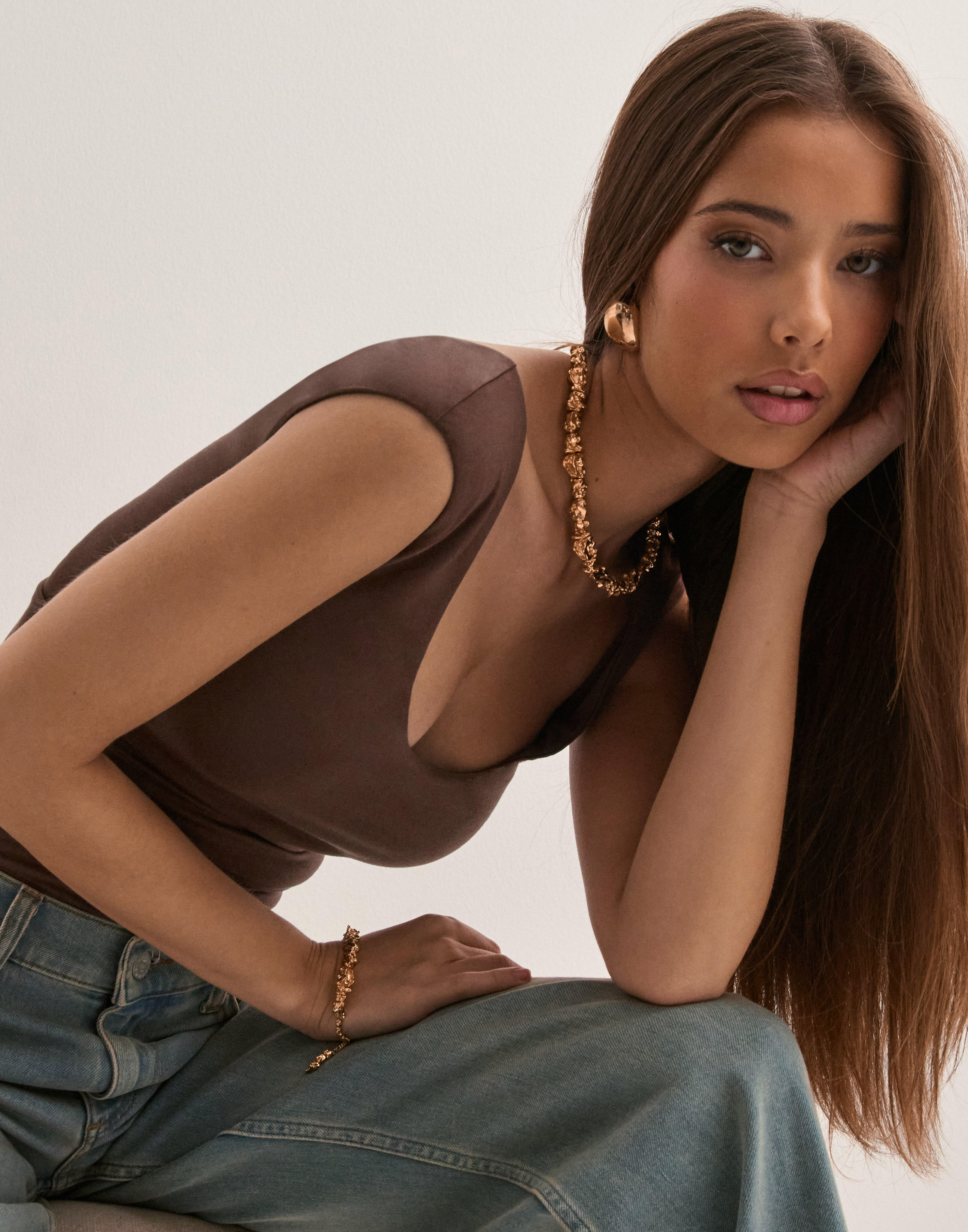 Deep scoop neck top