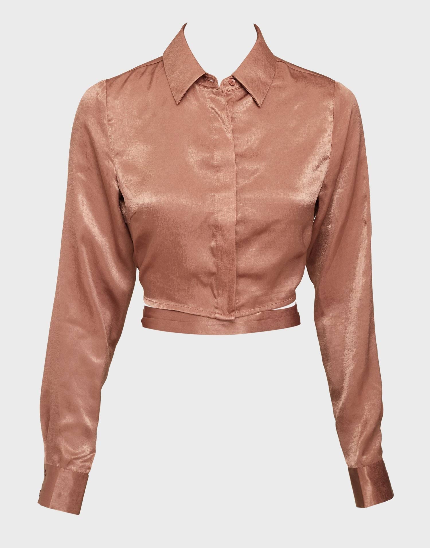 Cropped Tie Satin Blouse