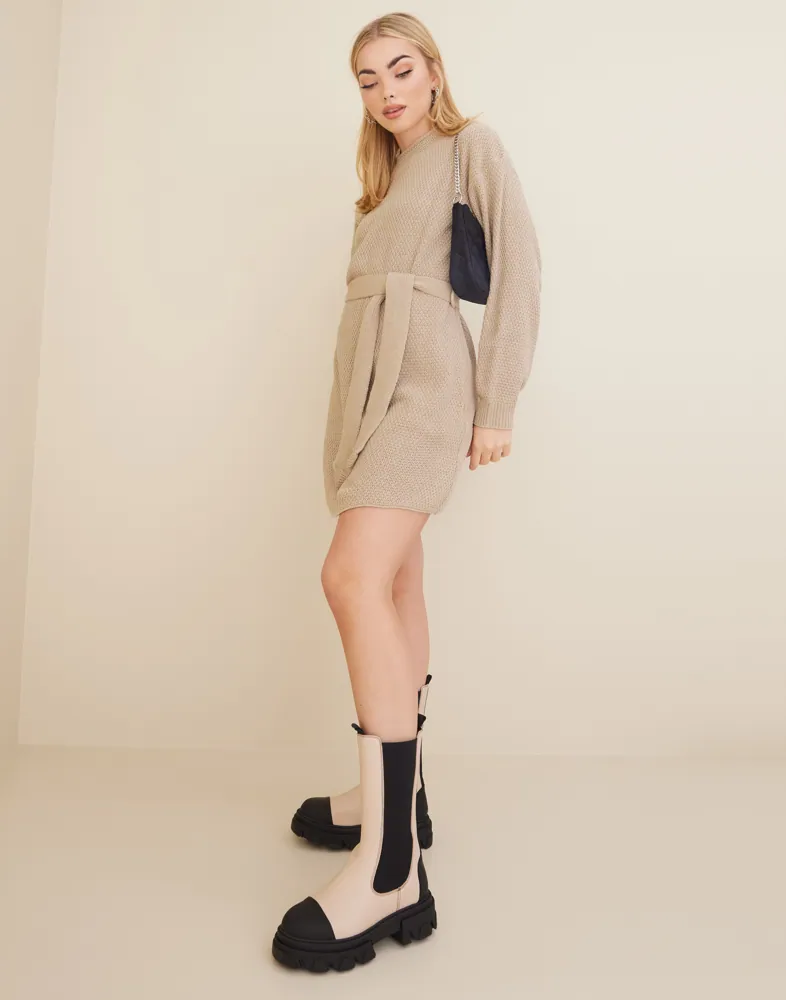 glamorous knitted dress Glamorous Cable Knit Boatneck Sweater Mini Dress