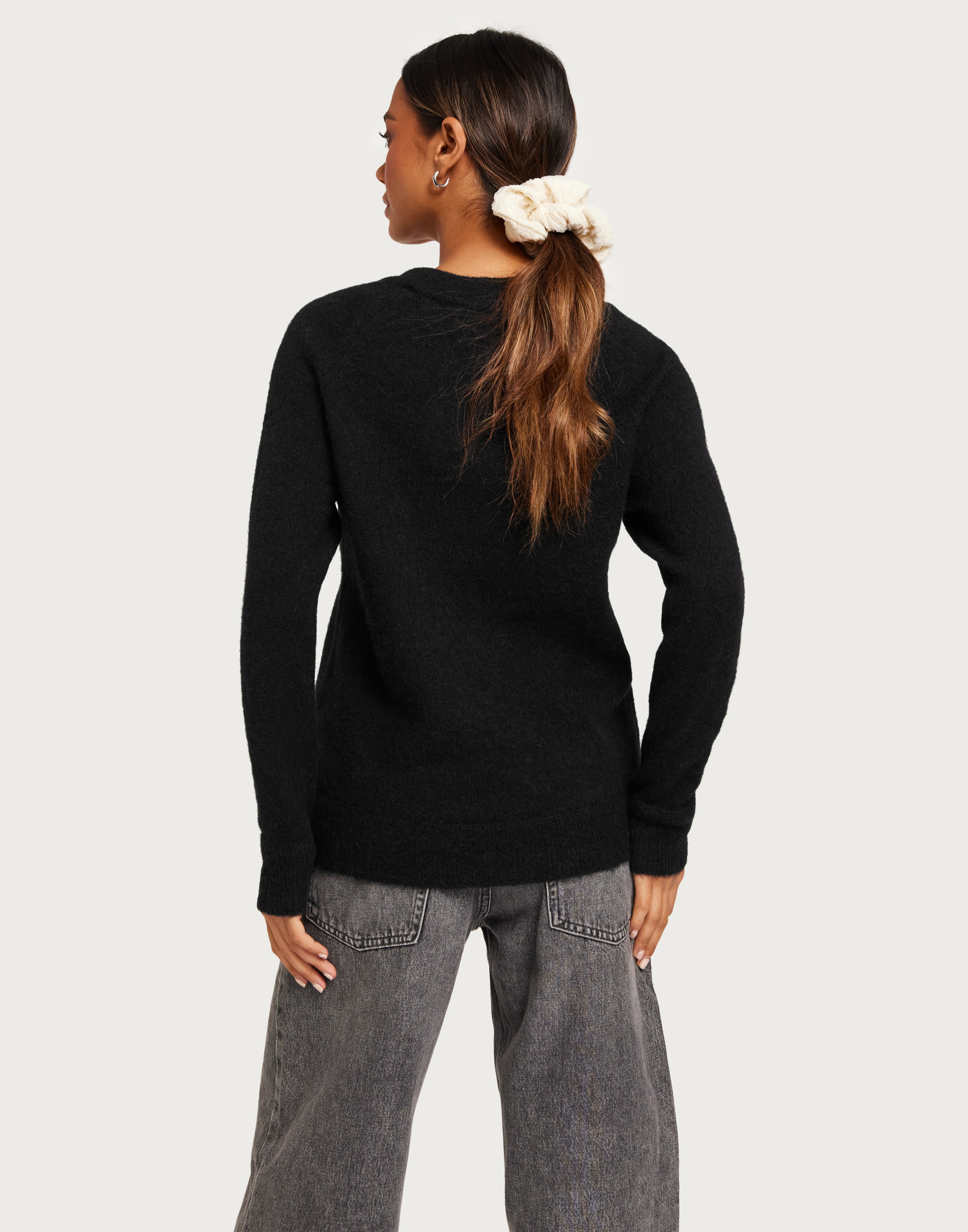 Buy Selected Femme SLFLULU LS KNIT O-NECK B NOOS - Black | Nelly.com