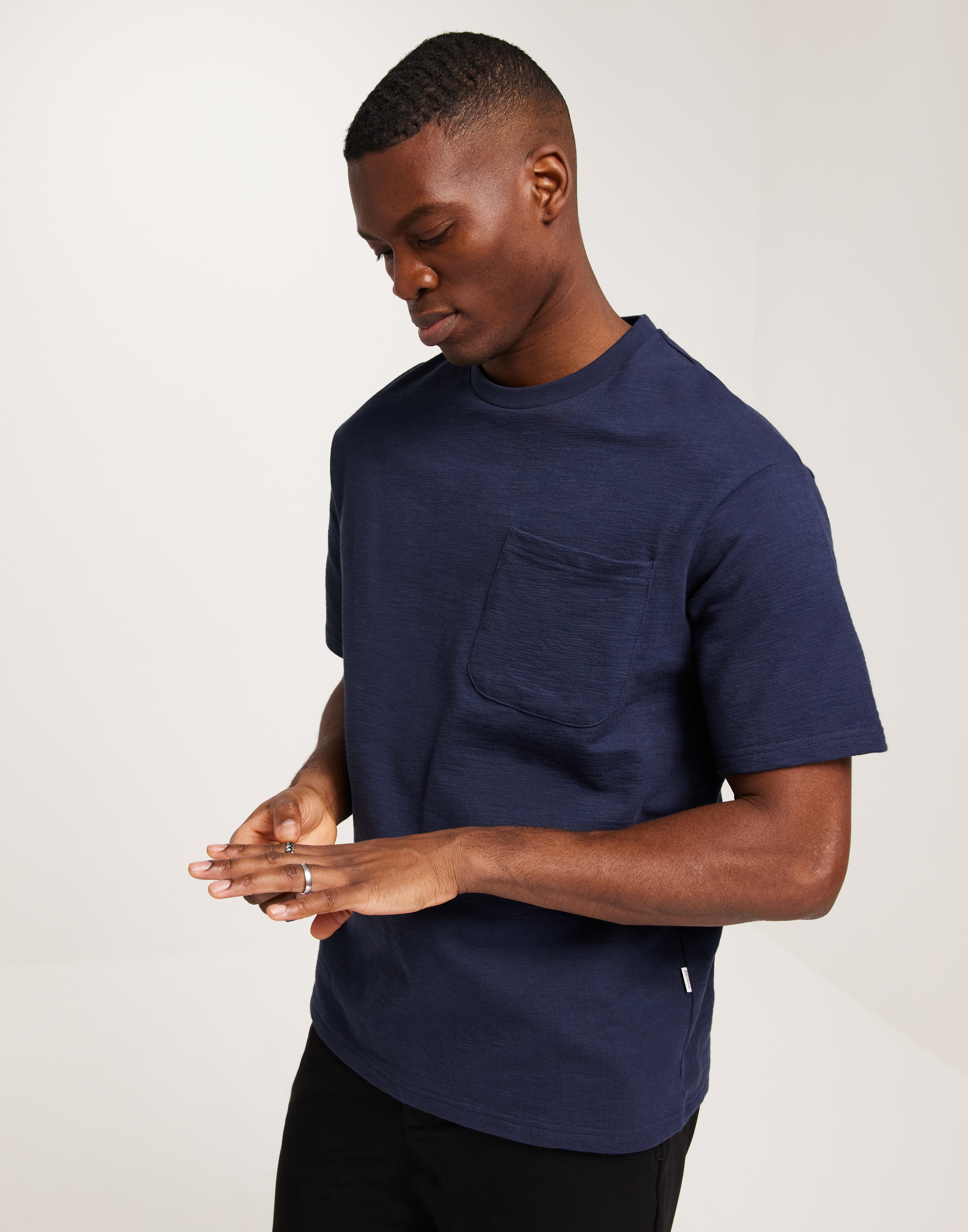 Selected Homme Slhloosesaul Slub Ss O-Neck Tee Kortærmede t-shirts Blå