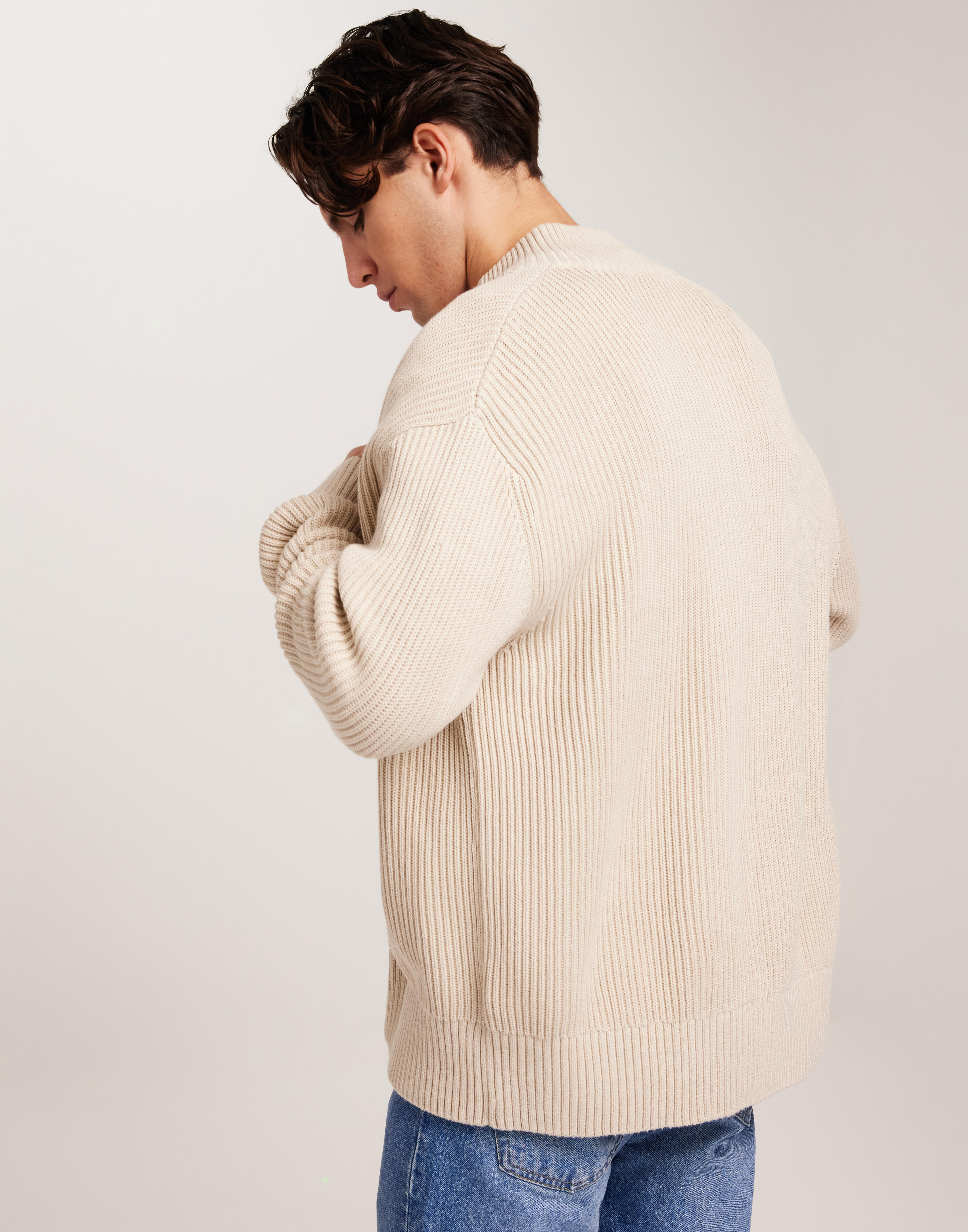 Buy Selected Men SLHDRY LS KNIT RELAXED FULL ZIP - Oatmeal | NLYMAN