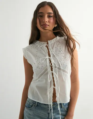 Nelly - Hvid - Embroidered Vest