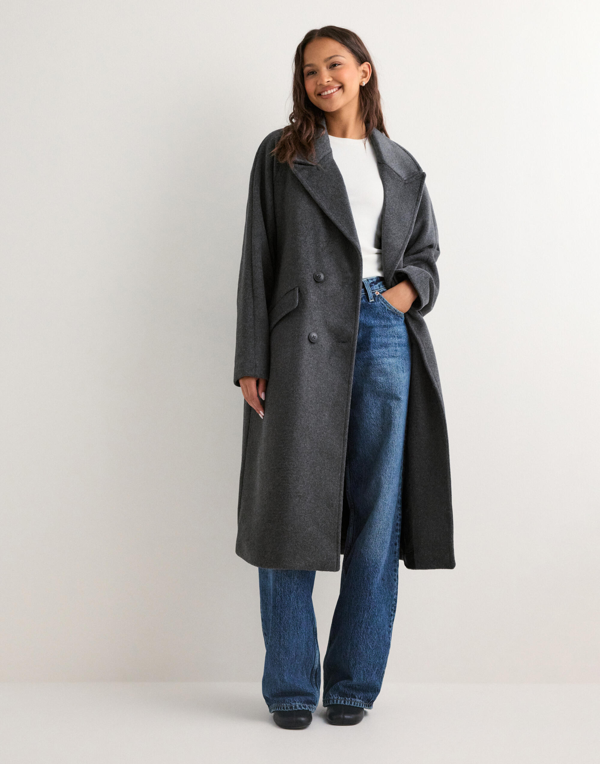 Buy Vero Moda VMHARPER LONG WOOL COAT GA NOOS - Dark Grey Melange