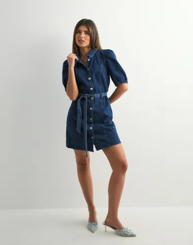 Only - Blå - Onlvibbe Ss Belt Dnm Dress Mbd Noos