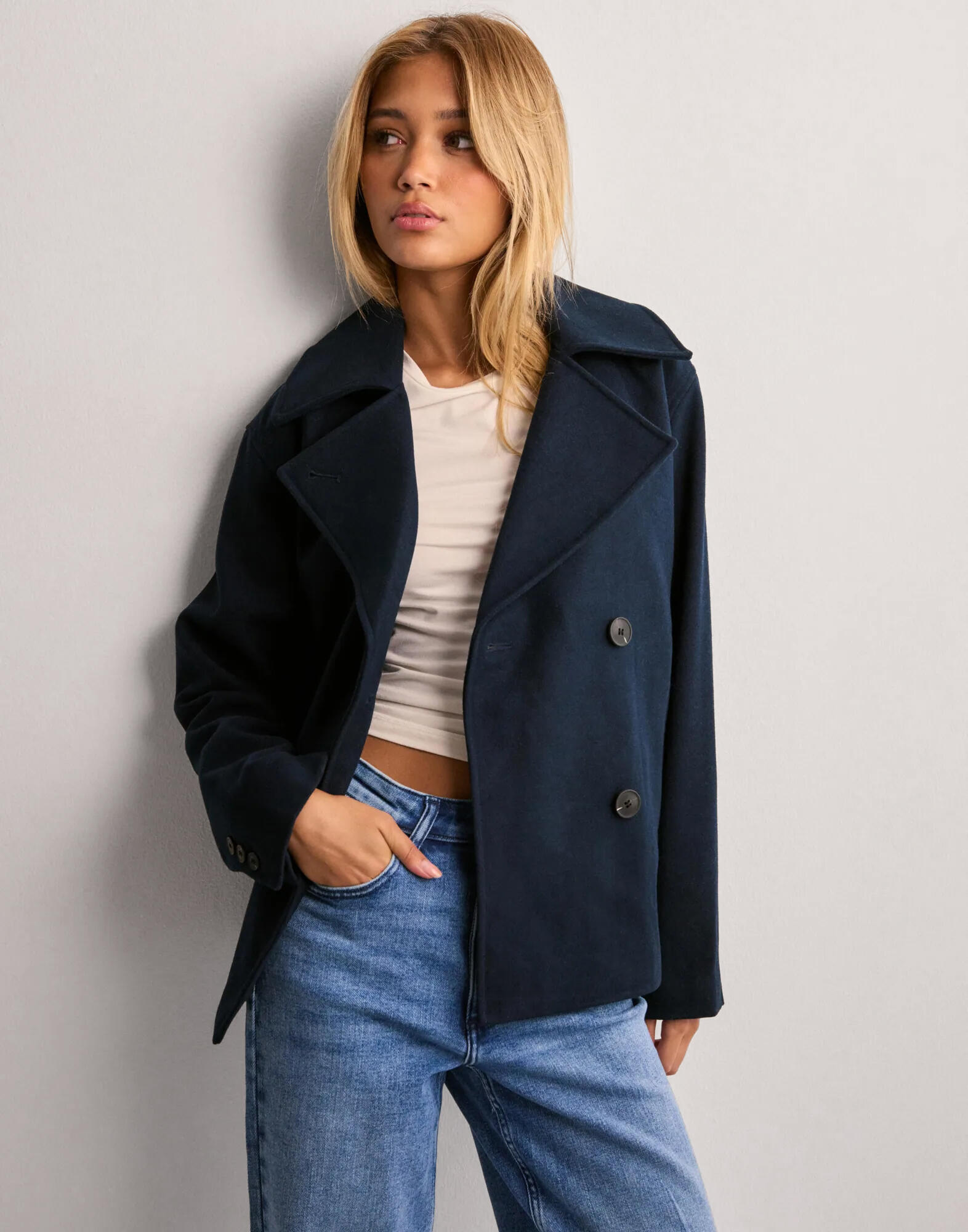 Buy Selected Femme SLFALMA SHORT WOOL JACKET NOOS Dark Sapphire