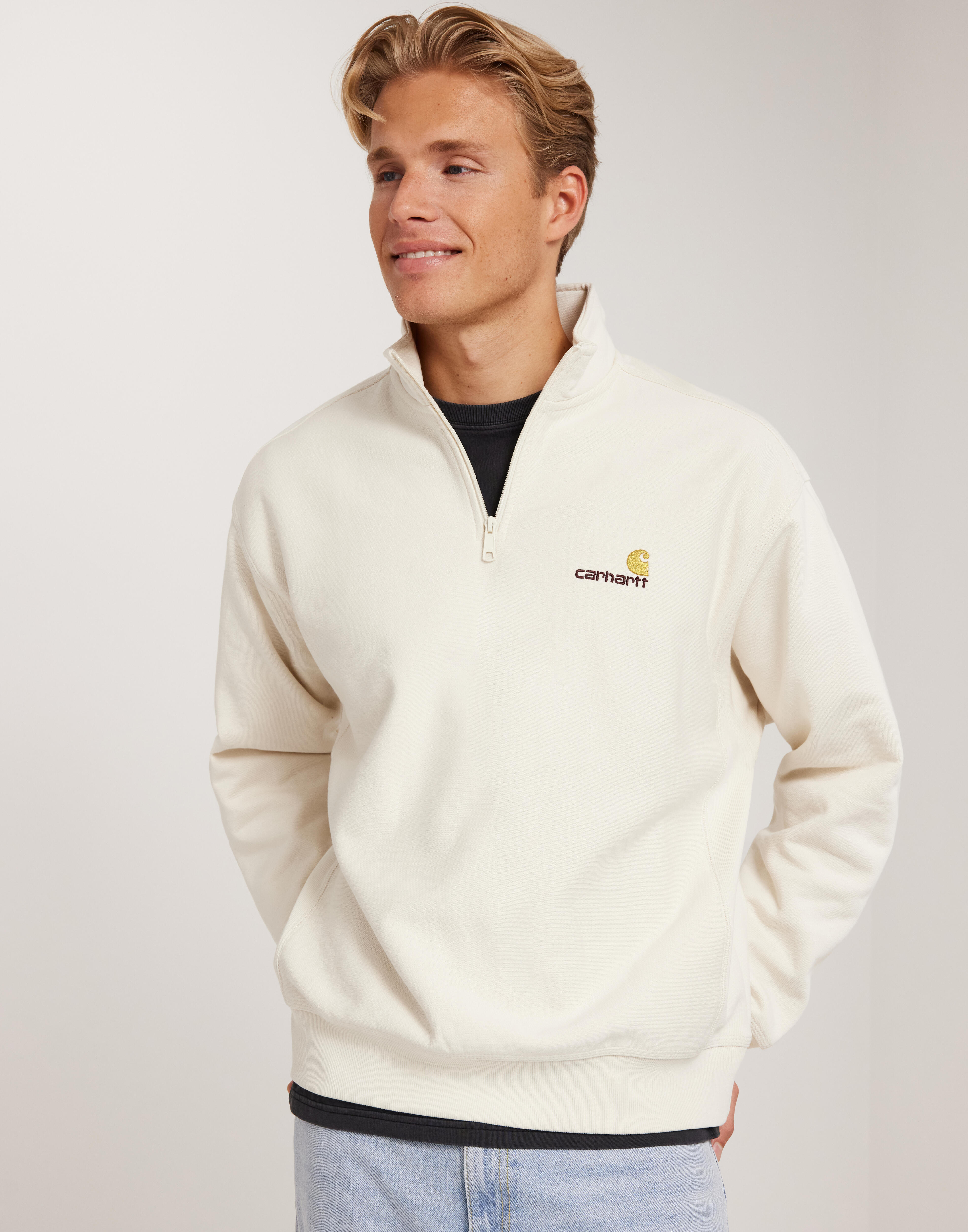 Buy Carhartt WIP Half Zip American Script Sweat Natural NLYMAN