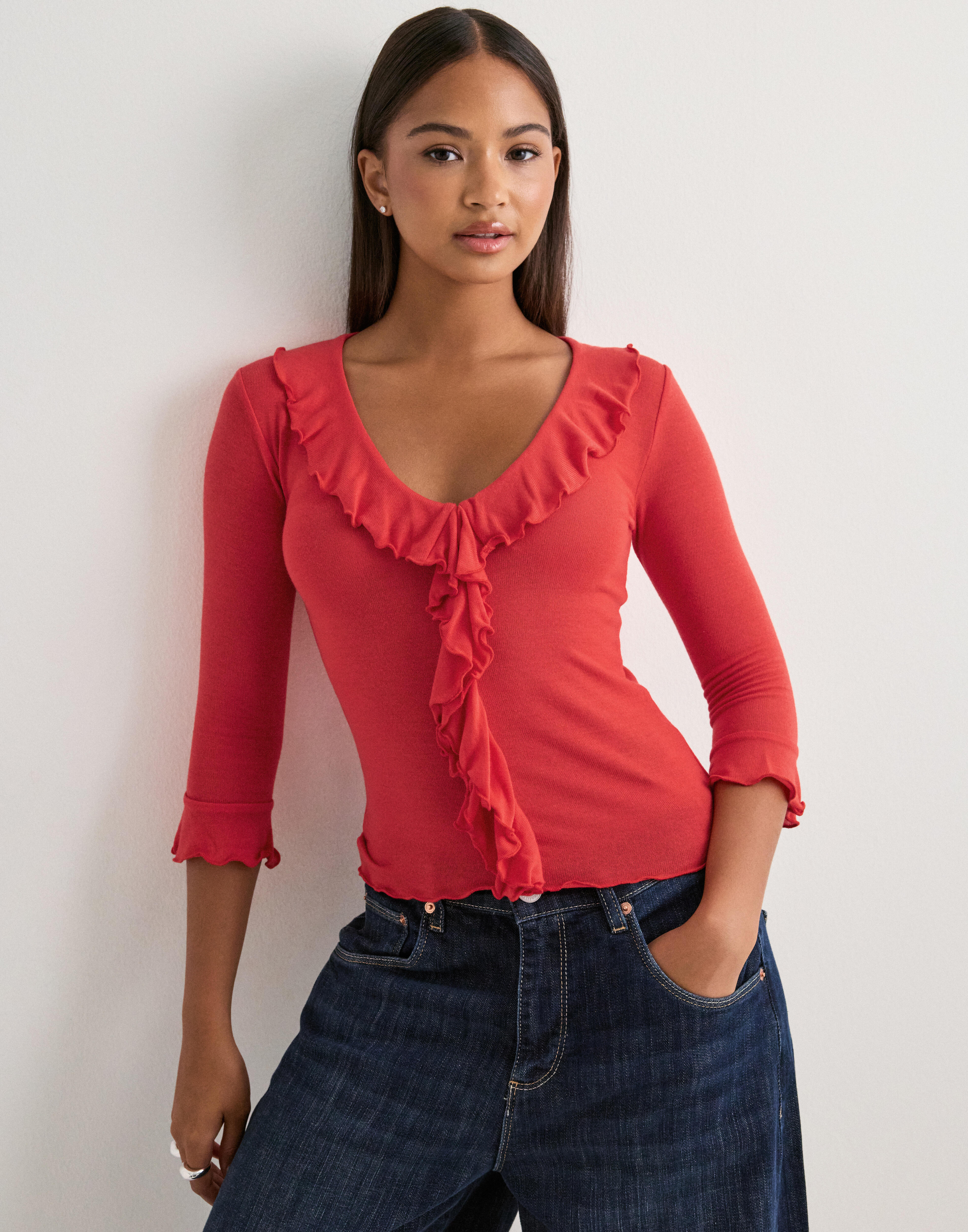 Buy Nelly Half Sleeve Ruffle Top - Red | Nelly.com
